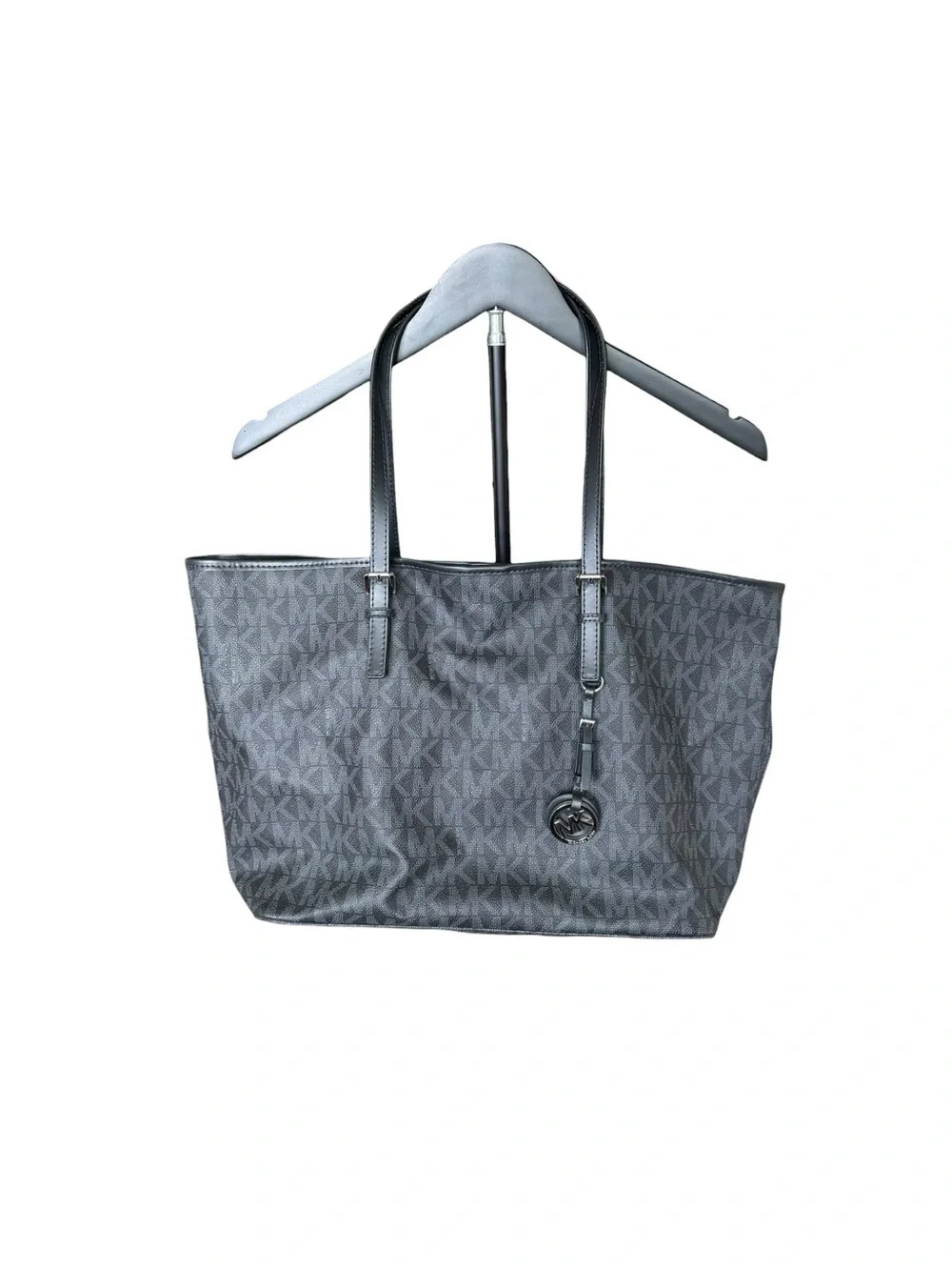 Michael Kors Jet Set Travel Large Tote Black MK Signature Logo Shoulder Bag